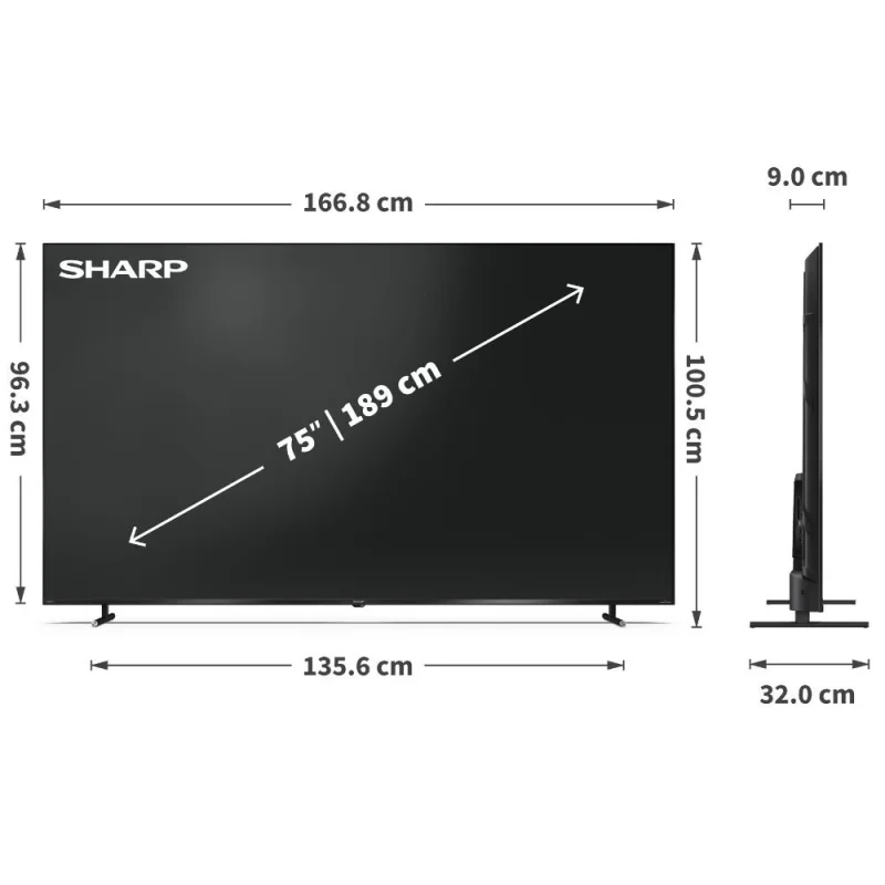 Телевизори 75” 4K Ultra HD 144Hz QLED MiniLED Google телевизор Sharp LC-75JT8265E